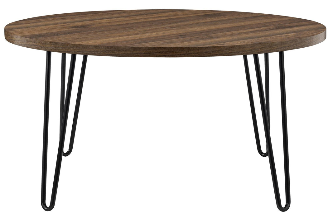 DOREL HOME Owen Retro Non Height Adjustable Table 3615222COMUK Walnut PB; Paper Wrap; Powder Coating; Metal Black 900.00 (W) x 900.00 (D) x 453.00 (H) x 453 - 453 (H) mm