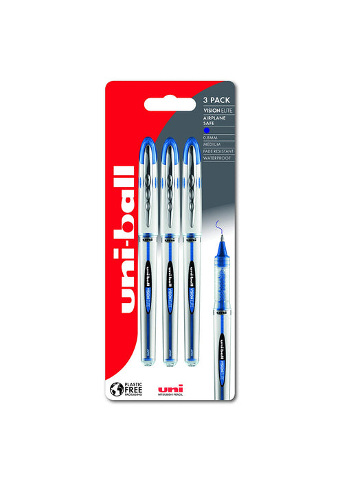 Uni-ball Vision Elite UB-200 Rollerball Pen 0.6 mm Blue Pack of 3