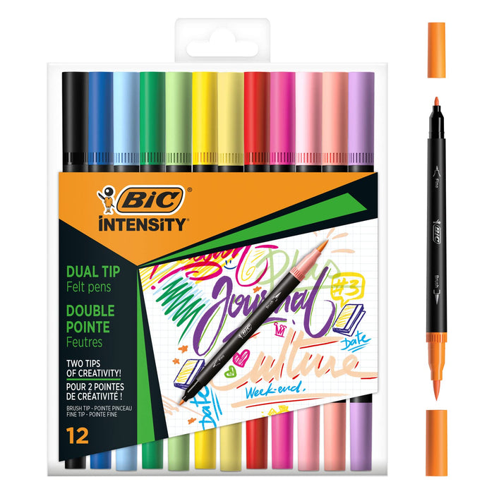 BIC Dual Felt Tip Pen 0.7 mm Intensity Assorted Pack of 12