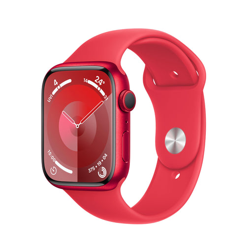 Apple Watch Series 9 (GPS) - (PRODUCT) RED - 45 mm - red aluminium - smart watch with sport band - fluoroelastomer - red - band size: M/L - 64 GB - Wi-Fi, UWB, Bluetooth - 38.7 g