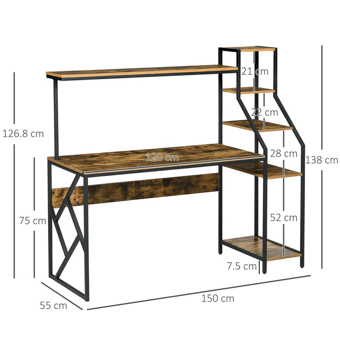 HOMCOM Computer Desk Metal Rustic Brown 555 x 1,380 mm