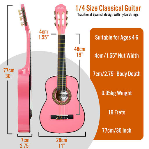 3rd Avenue Classical Guitar 1/4 Size Pink Set