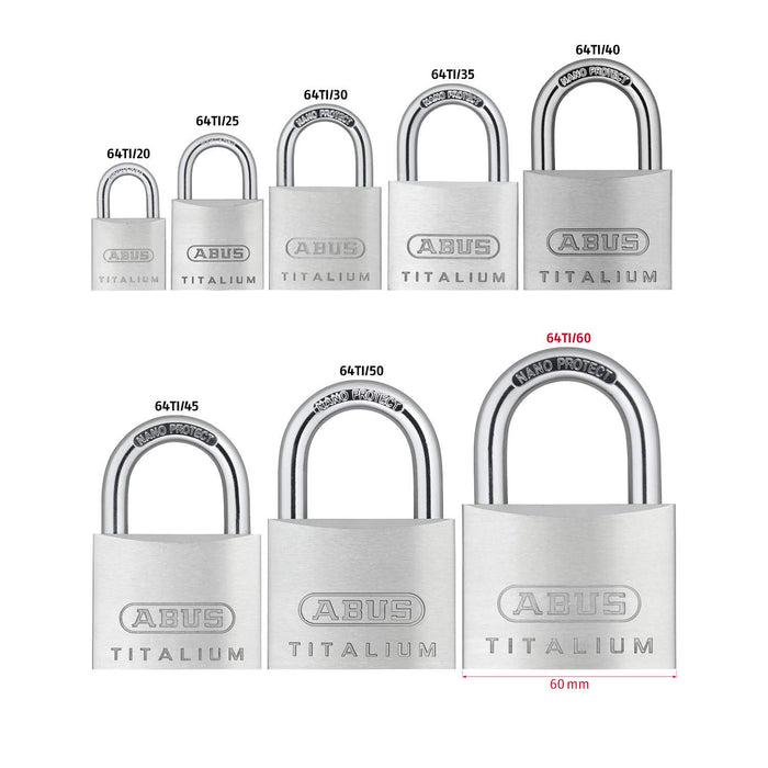 ABUS Padlock Keys 64TI/60mm Nano Protect Silver 1 x Carded Padlock