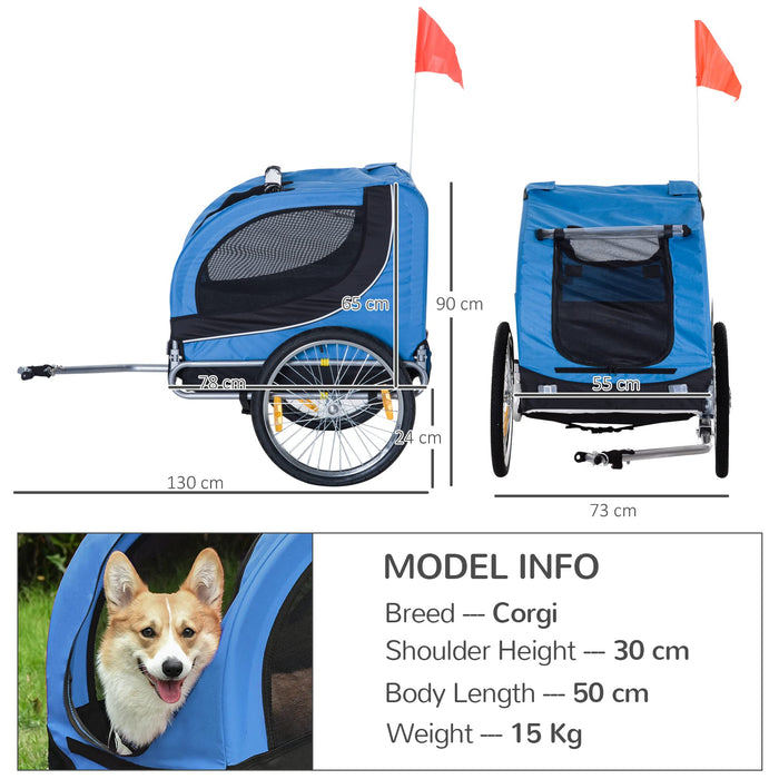 PawHut Pet Trailer Blue, Black 730 mm x 1300 mm x 900 mm