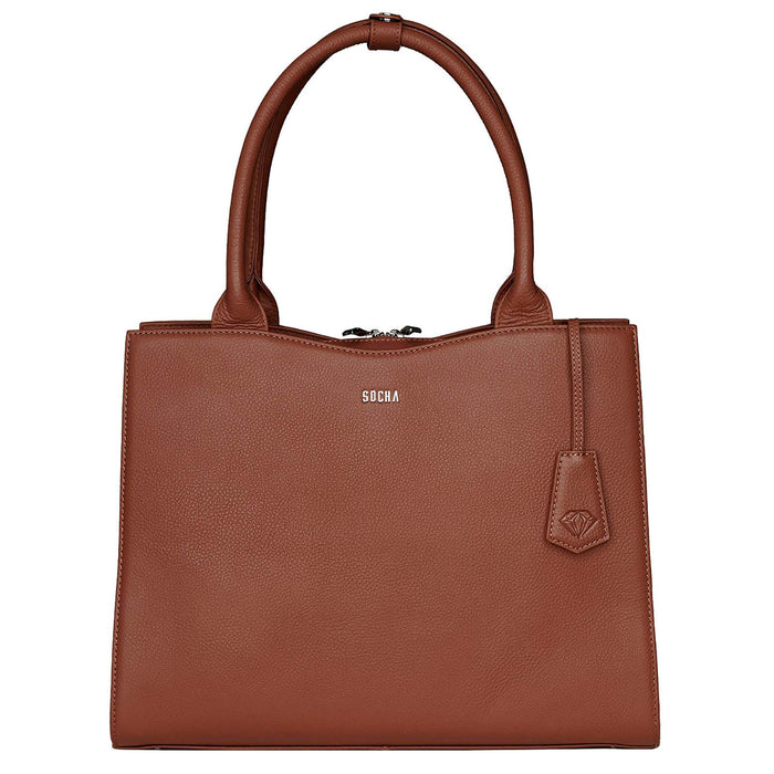 SOCHA Laptop Bag Diamond 14 Inch Leather Cognac 39 x 12 x 29 cm