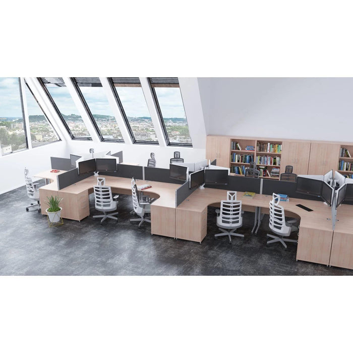 Dynamic Radial Right Hand Crescent Desk Oak MFC Cantilever Leg Grey Frame Impulse 1800/1200 x 600/800 x 730mm