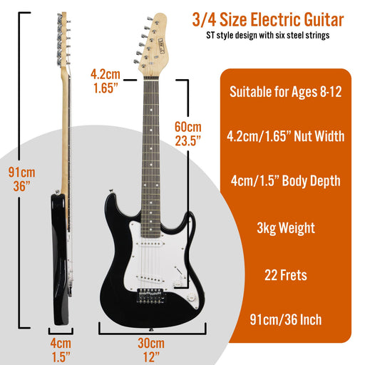 3rd Avenue Rocket Electric Guitar Series 3/4 Black Set