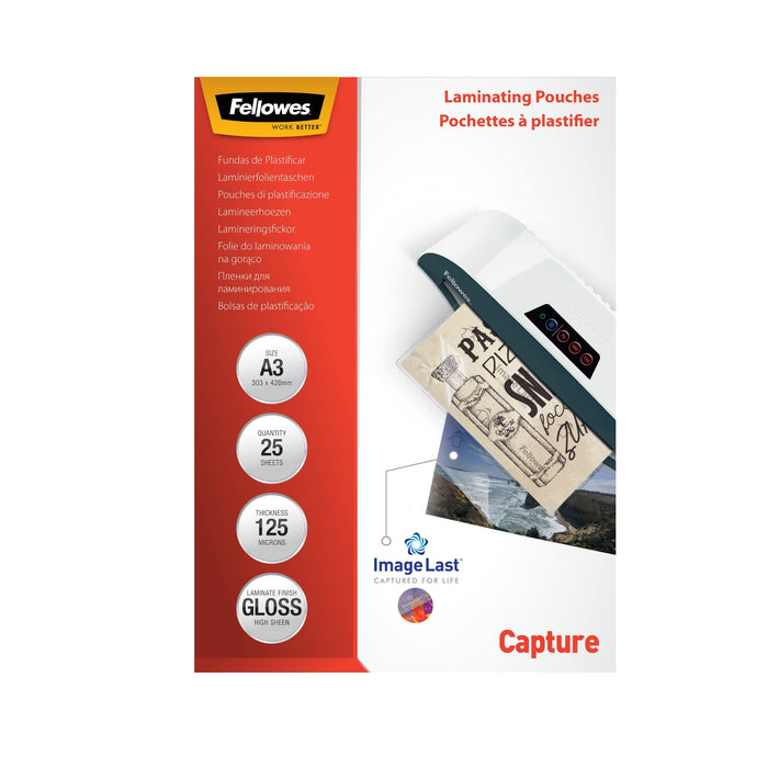 Fellowes ImageLast Laminating Pouches A3 Glossy 125 Transparent Pack of 25