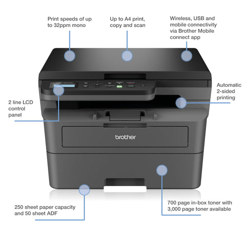 Brother DCP-L2620DW A4 3-in-1 Mono Laser Multifunction Printer