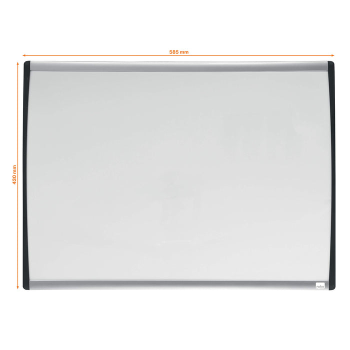 Nobo Small Wall Mountable Magnetic Whiteboard 1903783 Lacquered Steel Arched Frame 585 x 430 mm White