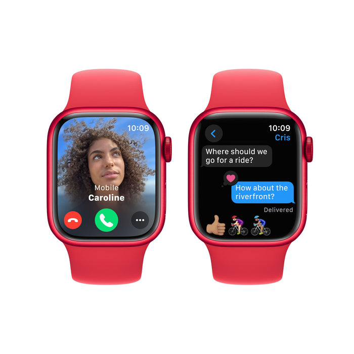 Apple Watch Series 9 (GPS) - (PRODUCT) RED - 41 mm - red aluminium - smart watch with sport band - fluoroelastomer - red - band size: M/L - 64 GB - Wi-Fi, UWB, Bluetooth - 31.9 g