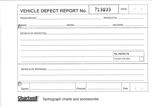 Chartwell Vehicle Defect Report Pad 21.2 x 0.6 x 14.8 cm 50 Pages CVDR1Z