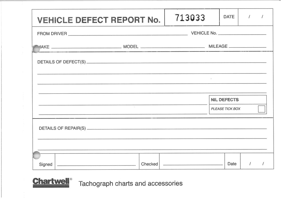 Chartwell Vehicle Defect Report Pad 21.2 x 0.6 x 14.8 cm 50 Pages CVDR1Z