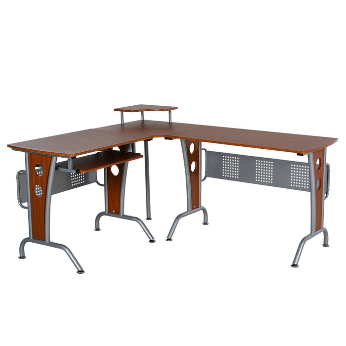 HOMCOM L-shape Computer Desk Brown 1,450 x 865 mm