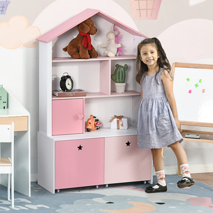 HOMCOM Kids Bookshelf Chest with Drawer and Wheels Pink 800 x 340 x 1,300 mm