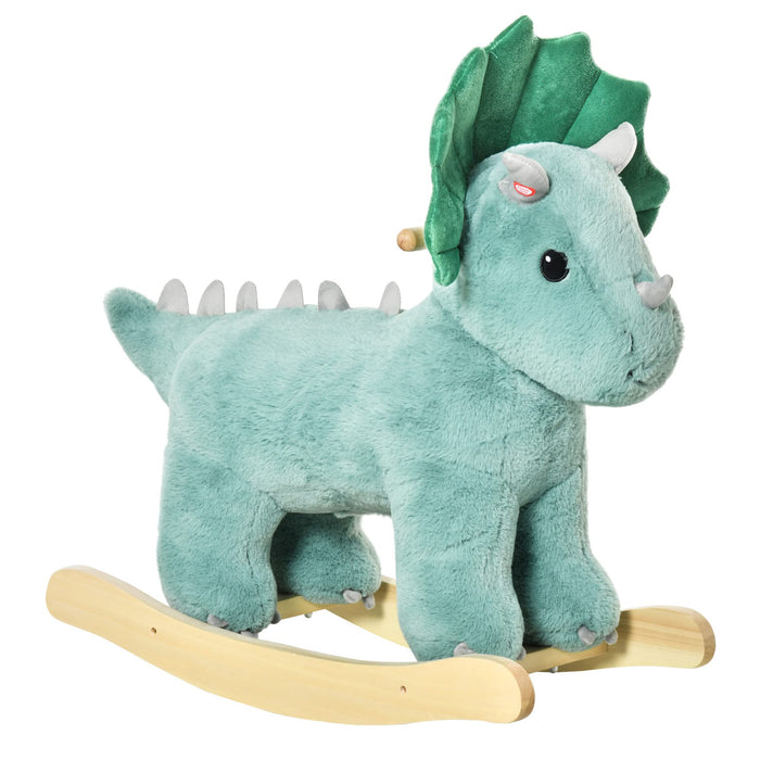 HOMCOM Kid Plush Ride-On Rocking Horse Triceratops-shaped Toy Rocker