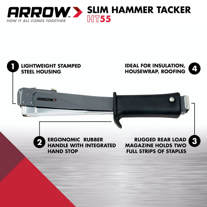 Arrow HT55 Heavy Duty Hammer Tacker Grey, Black