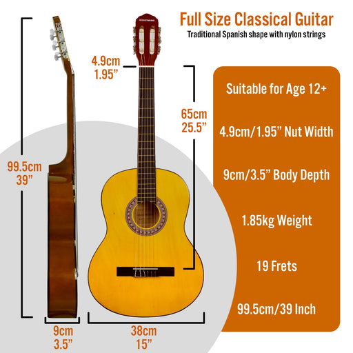 3rd Avenue Rocket Classical Guitar Full Size Natural Set