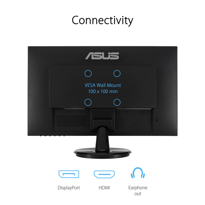 ASUS VA24DQF - LED monitor - 24" (23.8" viewable) - 1920 x 1080 Full HD (1080p) @ 100 Hz - IPS - 250 cd/m² - 1300:1 - 1 ms - HDMI, DisplayPort - speakers - black