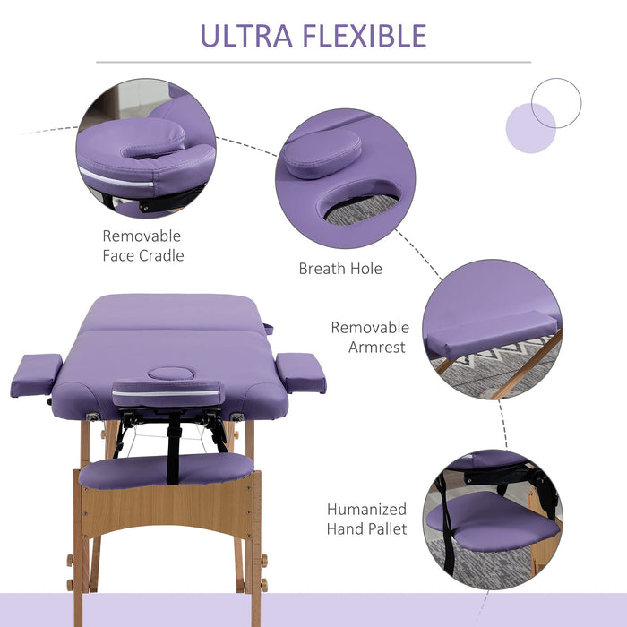 HOMCOM Portable Folding Massage Table, 2 Sections-Purple