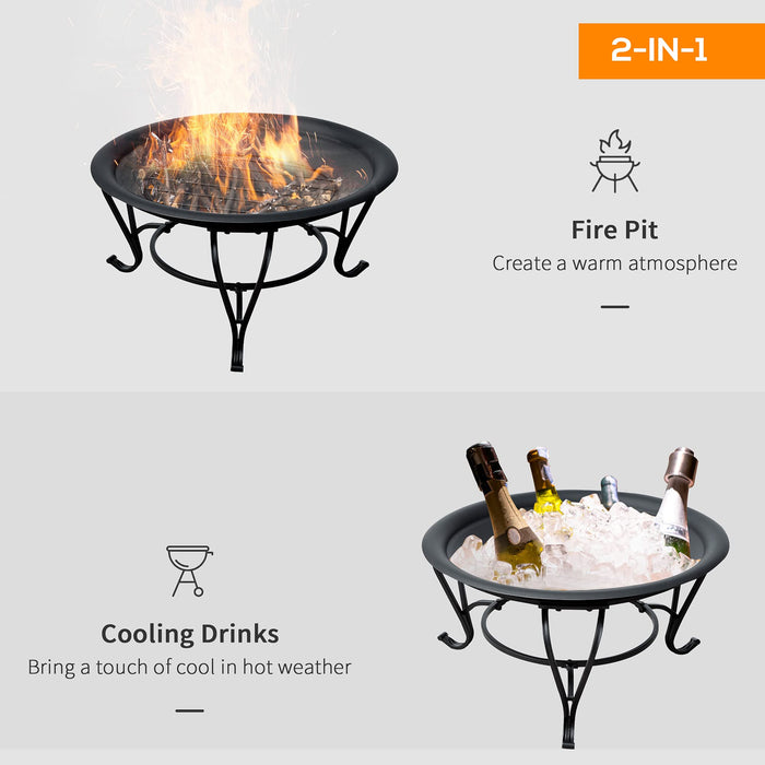 OutSunny Round Fire Pit with Poker Black