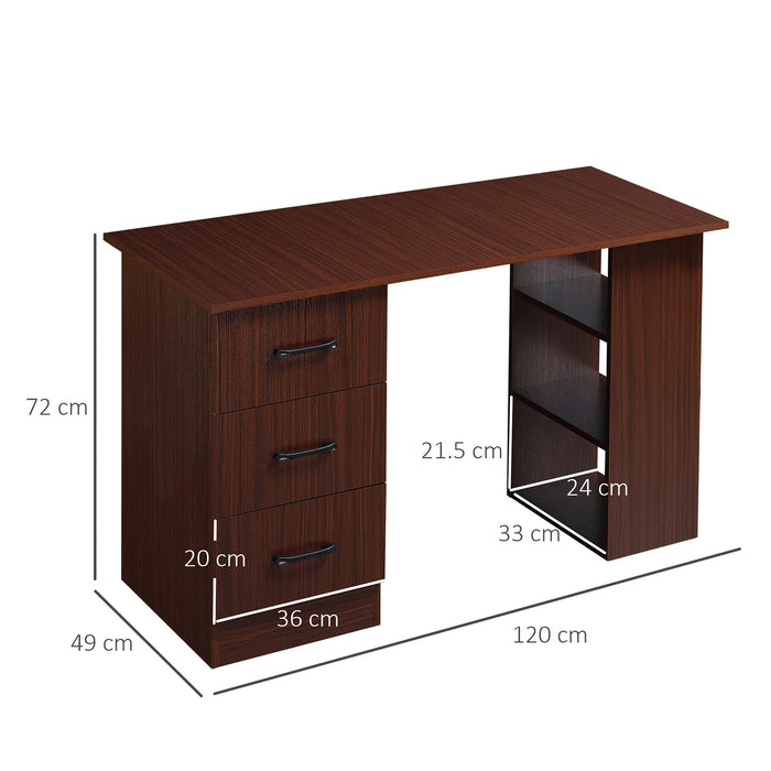 HOMCOM Desk with 3 Drawers Walnut 490 x 720 mm