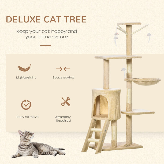 PawHut Cat Tree Beige, White 350 mm x 500 mm x 1310 mm