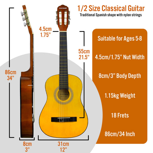 3rd Avenue Rocket Classical Guitar 1/2 Size Natural Set