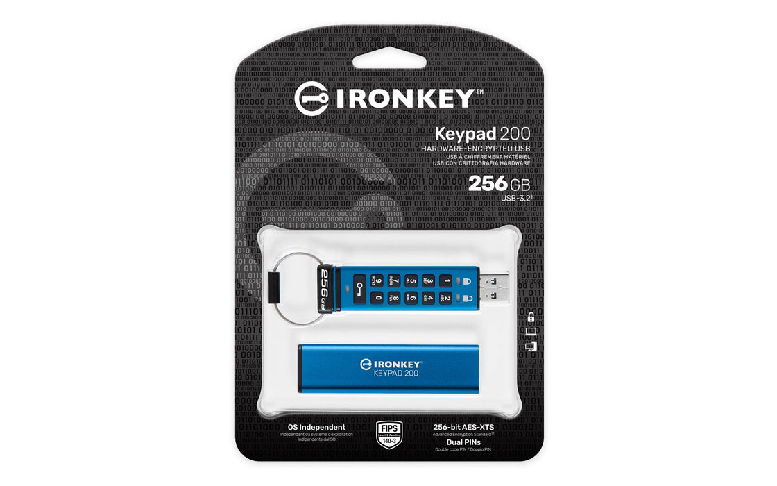 Kingston IronKey Keypad 200 - USB flash drive - encrypted - 256 GB - USB 3.2 Gen 1