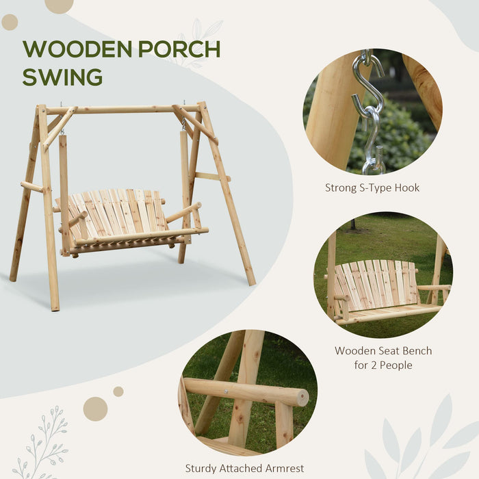 OutSunny 2 Seater Swing Outdoor Bench Natural Wood