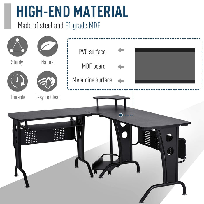 HOMCOM L-shape Computer Desk Black 1,450 x 865 mm