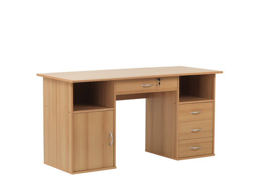 Alphason Rectangular Desk with Beech Coloured Melamine Top and 4 Lockable Drawers Dallas 1450 x 600 x 740mm