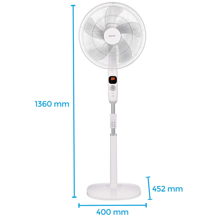 igenix Pedestal Fan DF1670 16 inch White 1 Speed Settings 40 x 45.2 x 136 cm