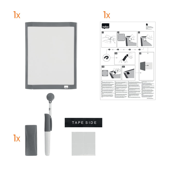 Nobo Mini Wall Mountable Magnetic Whiteboard 1903816 Lacquered Steel Assorted Coloured Frame 216 x 280 mm White