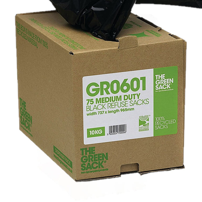 Green Sack Medium Duty Bin Bags 70 L Black PE (Polyethylene) 24 Microns Pack of 75