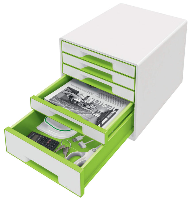 Leitz WOW Cube Desk Drawer Filing Unit Dual Colour 5 Drawers A4 White, Green 28.7 x 27 x 36.3 cm