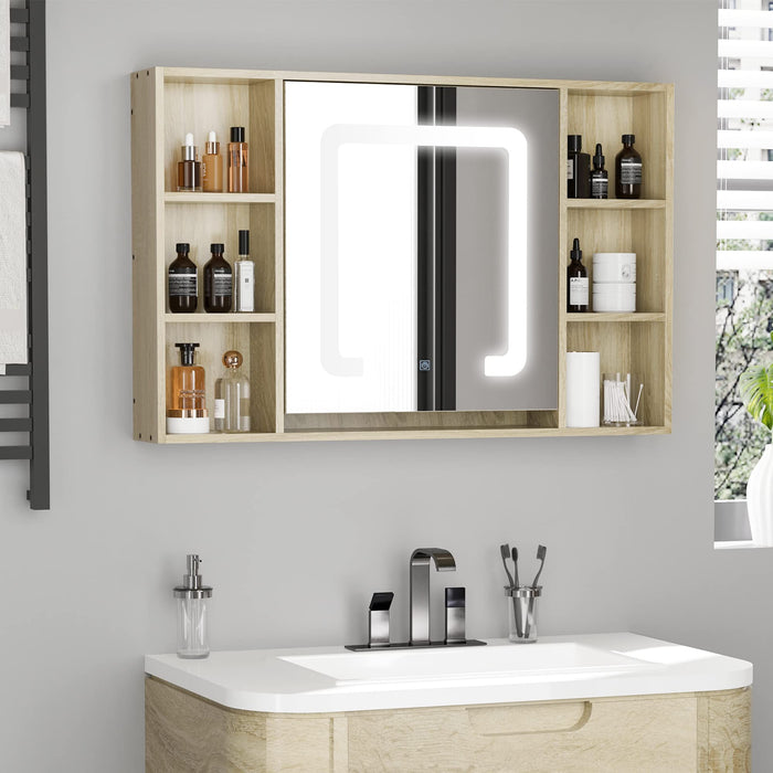 kleankin Mirror Cabinet Glass,MDF (Medium-Density Fibreboard) Oak 100 x 15 x 65 cm