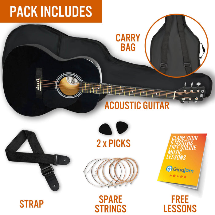 3rd Avenue Acoustic Guitar Black Set