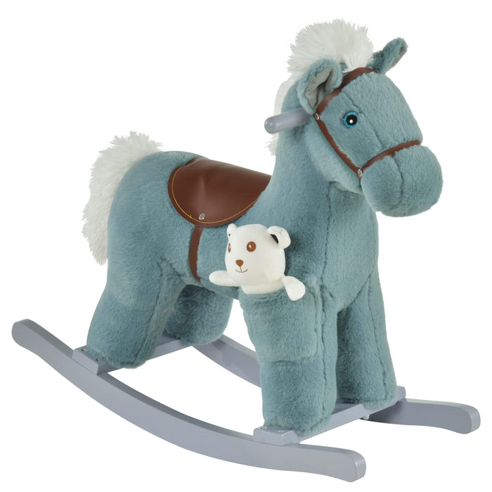 HOMCOM Kids Plush Ride-On Rocking Horse with Plush Toy Animal Sounds Blue