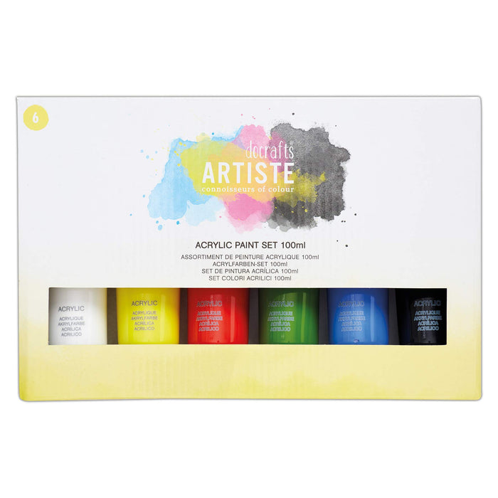 Artiste Paint Set Acrylic Assorted 6 Colours 100 ml Tubes