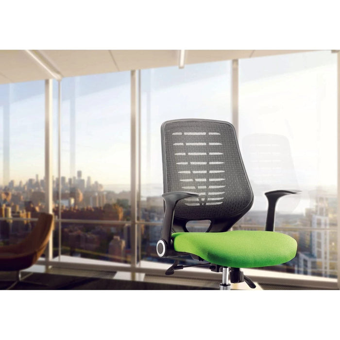 Dynamic Tilt & Lock Task Operator Chair Folding Arms Relay Black Back, Myrrh Green Seat Without Headrest Medium Back