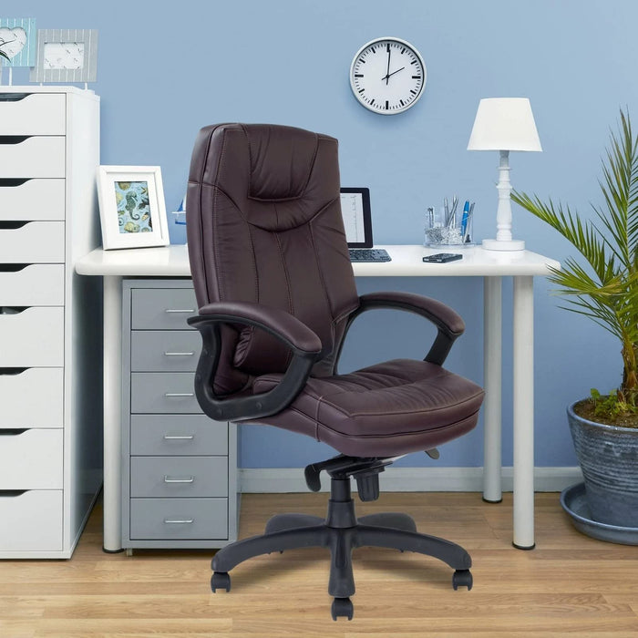 Nautilus Designs Ltd. Stylish High Back Leather Faced Executive Armchair with Upholstered Armrests and Pronounced Lumbar Support