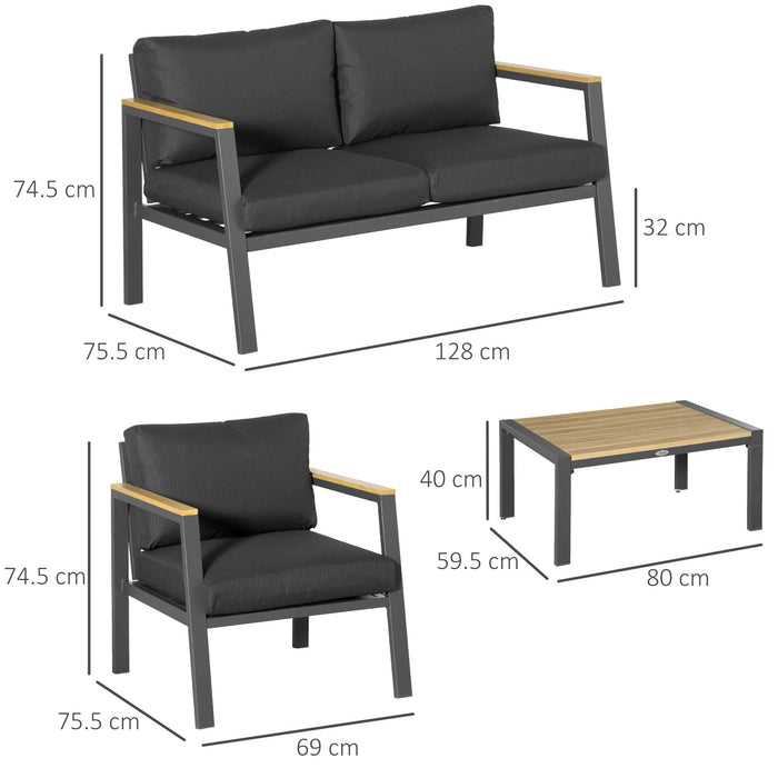 OutSunny Sofa 755 x 1,280 x 745 mm Aluminium, PL (Polyester), Sponge Grey