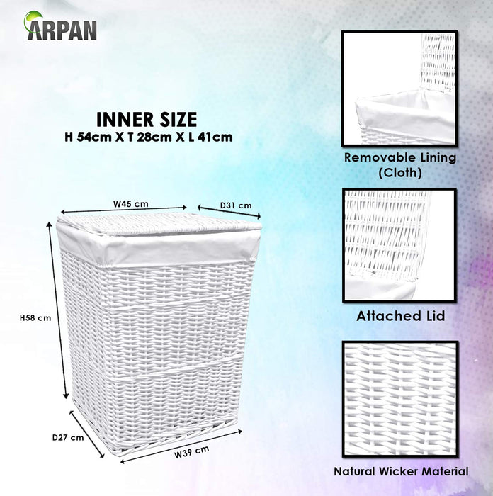 ARPAN Laundry Basket Wicker CL-11-001L White 53 x 54 cm