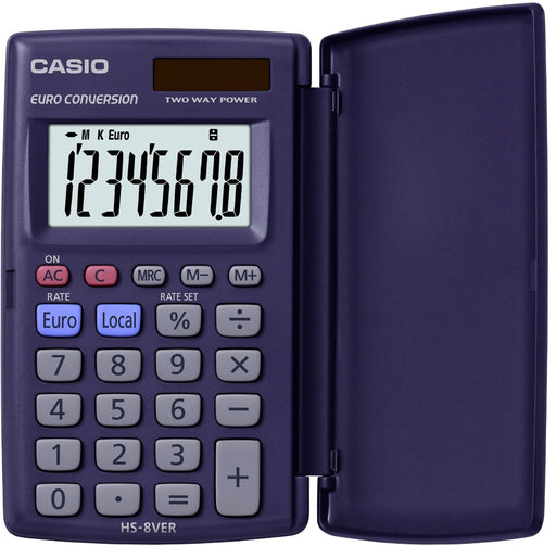 Casio Pocket Calculator HS-8ver Digit Display Grey