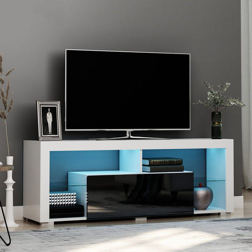 HOMCOM TV Stand Particle Board Black and White 140 x 35 x 52 cm