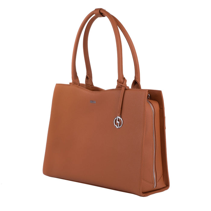 SOCHA Ladies Laptop Bag Straight Line Cognac 15.6 Inch Synthetic Leather Cognac 42 x 13 x 31.5 cm