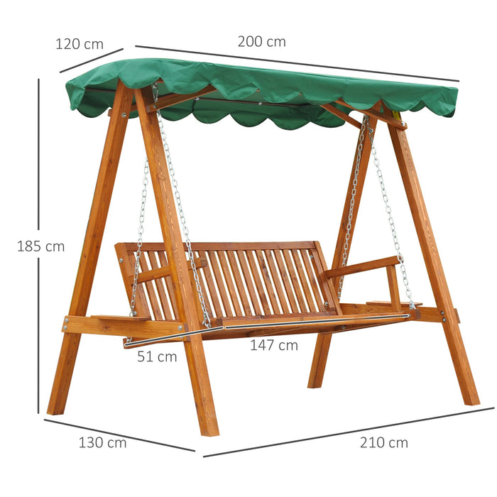 OutSunny 3 Seater Swing Bench Larch Wood Green