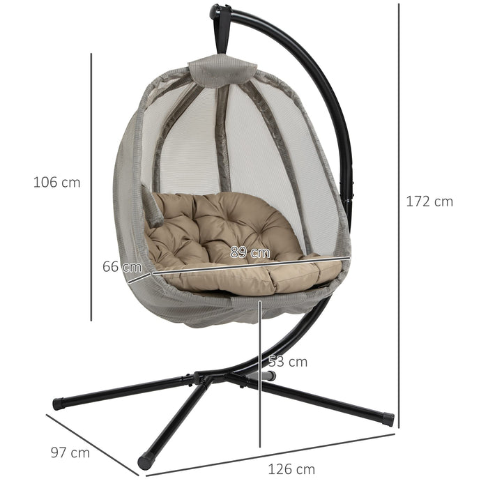 OutSunny Hanging Chair Steel, Mesh, PL (Polyester), PP (Polypropylene) Cotton Khaki 970 x 1,260 x 1,720 mm