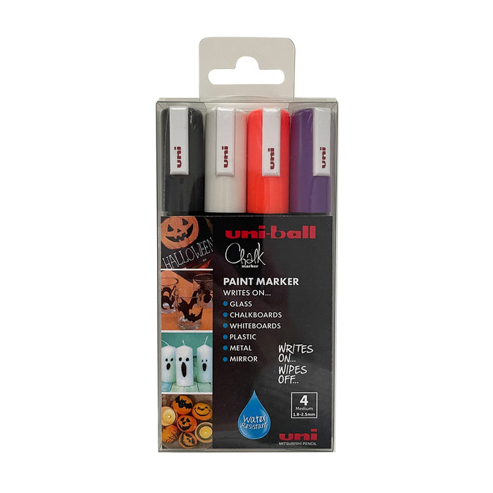 Uni-ball Chalk Marker PWE-5M HALLOWEEN Bullet 2.5 mm Orange, Violet, Black, White Pack of 4